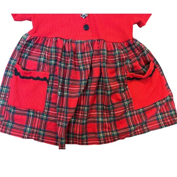 Vintage K Too Red Plaid Girls Toddler Dress Waffle Knit Christmas Holiday - Picture 4 of 5